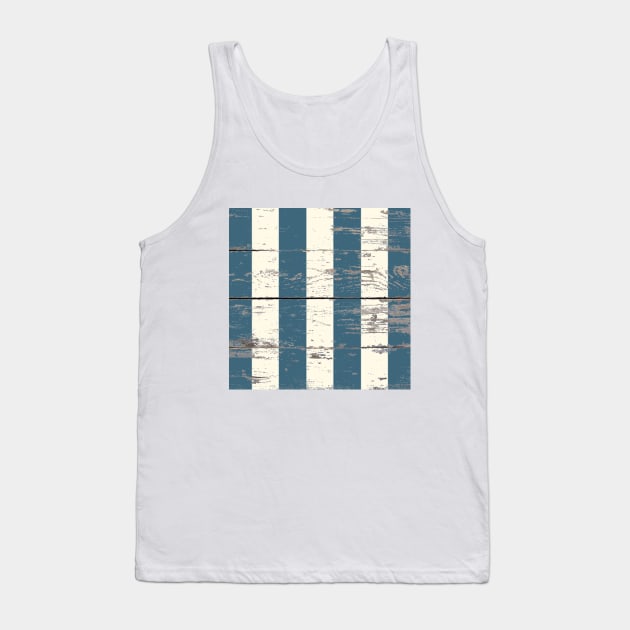Preppy Woodgrain Beach Nautical Navy Blue and White Stripe Tank Top by Tina